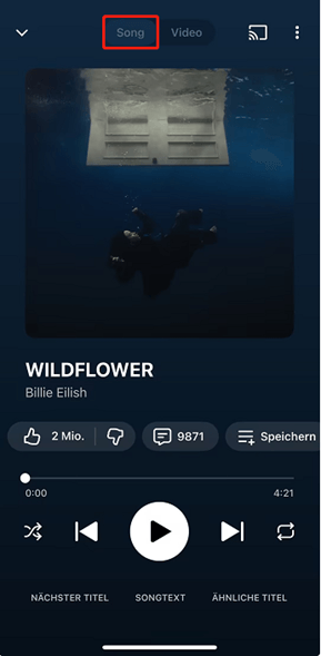 Musik im Tab Songs der YouTube Music-App anhören