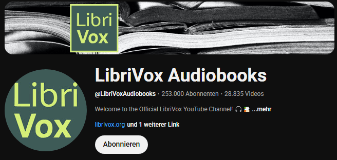 Die Startseite des Kanals LibriVox Audiobooks