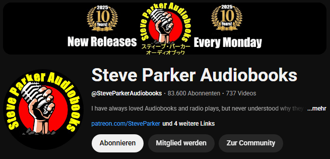 Die Startseite des Kanals Steve Parker Audiobooks