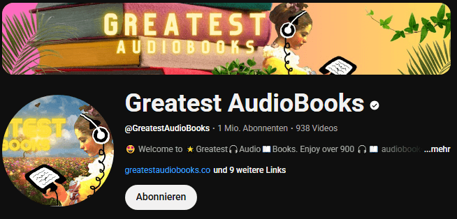 Die Startseite des Kanals Greatest AudioBooks