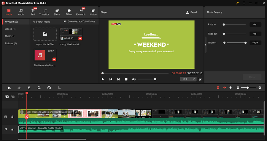 Videoerstellungsoberfläche mit MiniTool MovieMaker