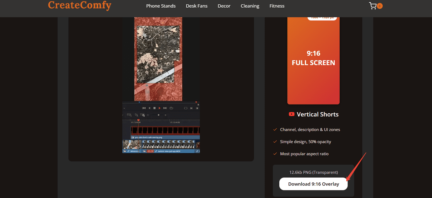 CreateComfy interface with a download button selected