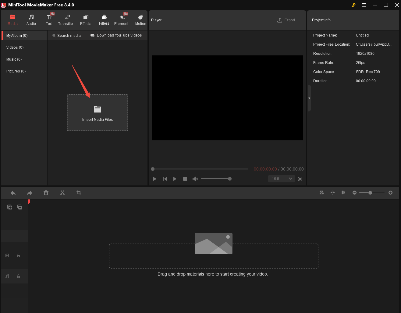 MiniTool MovieMaker interface that shows how to import the video and image