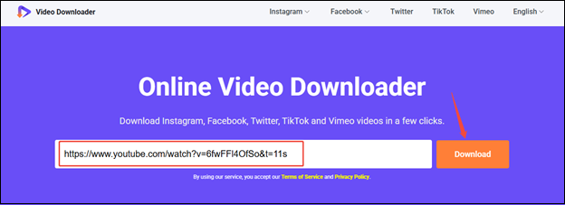 Collez le lien de la vidéo et cliquez sur Télécharger sur viddown.net.