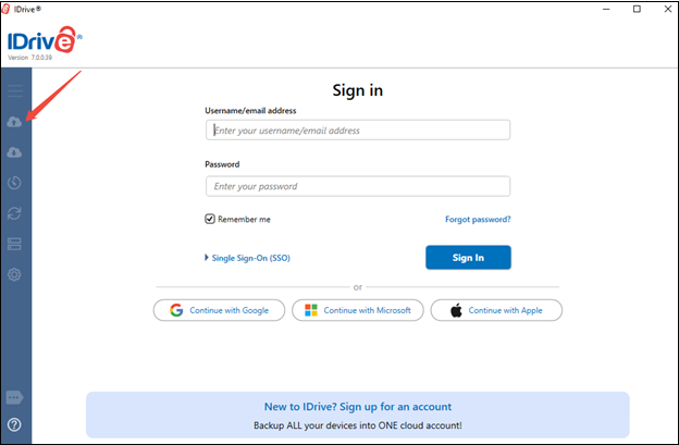 Connectez-vous à votre compte iDrive et cliquez sur l'icône de téléchargement dans iDrive.