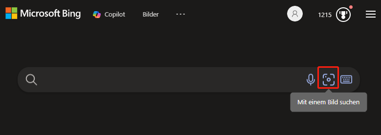 Besuchen Sie https://www.bing.com/ und klicken Sie im Suchfeld auf Mit einem Bild suchen