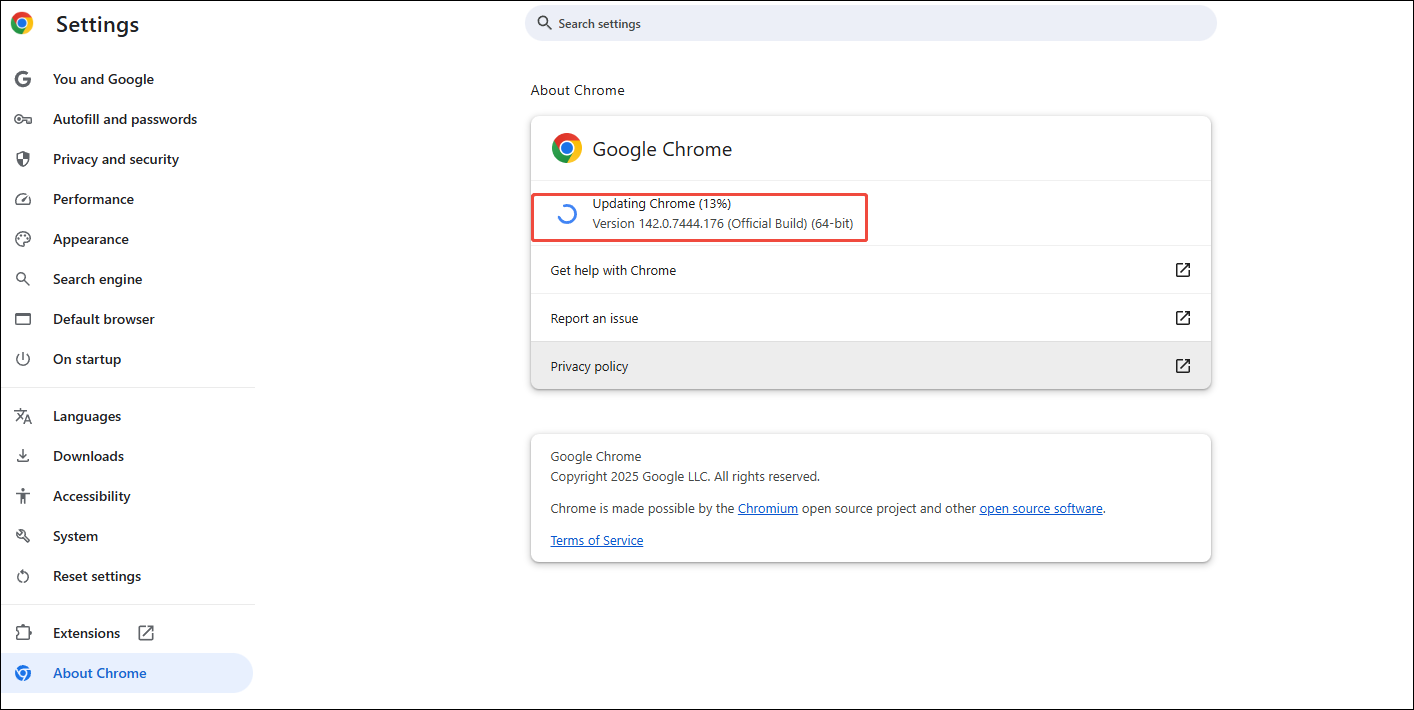 Click on the three dots > Help > About Google Chrome to check the updates of Google Chrome