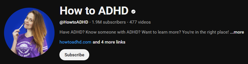 The ADHD YouTube channel homepage of How to ADHD.