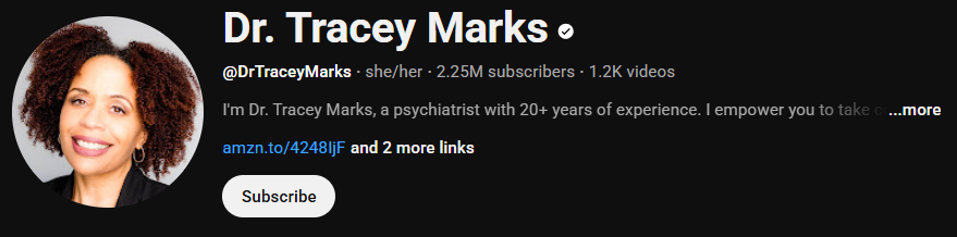 The ADHD YouTube channel homepage of Dr. Tracey Marks.