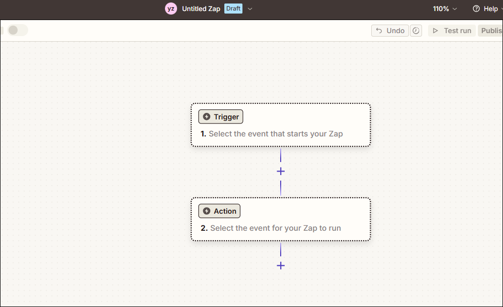The Zap creation interface of Zapier.