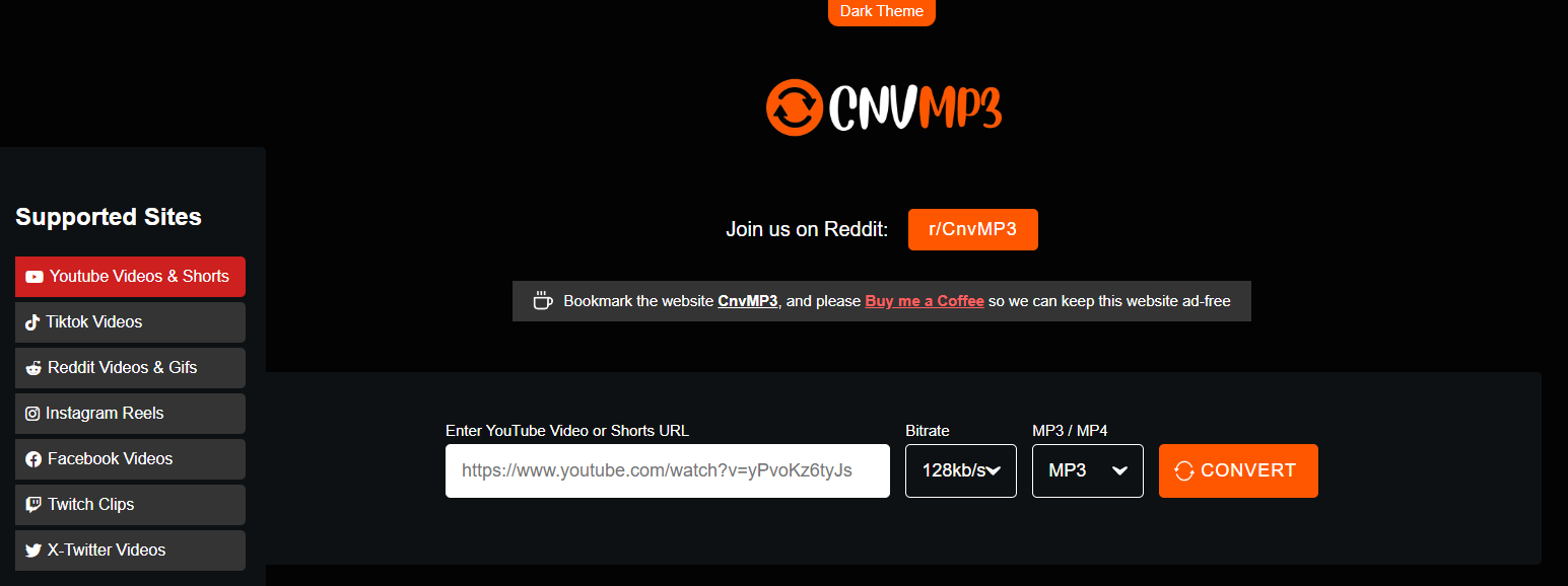 Die Hauptoberfläche von CnvMP3.