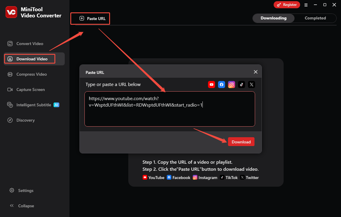 MiniTool Video Converter interface that shows how to analyze the copied YouTube music.