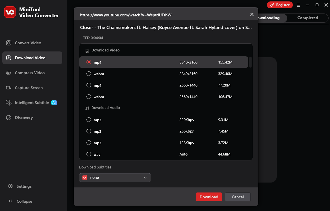 MiniTool Video Converter interface that shows how to download the YouTube video.