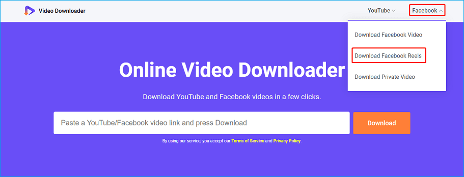 Auswahl zum Herunterladen von Facebook Reels im Download-Bereich.