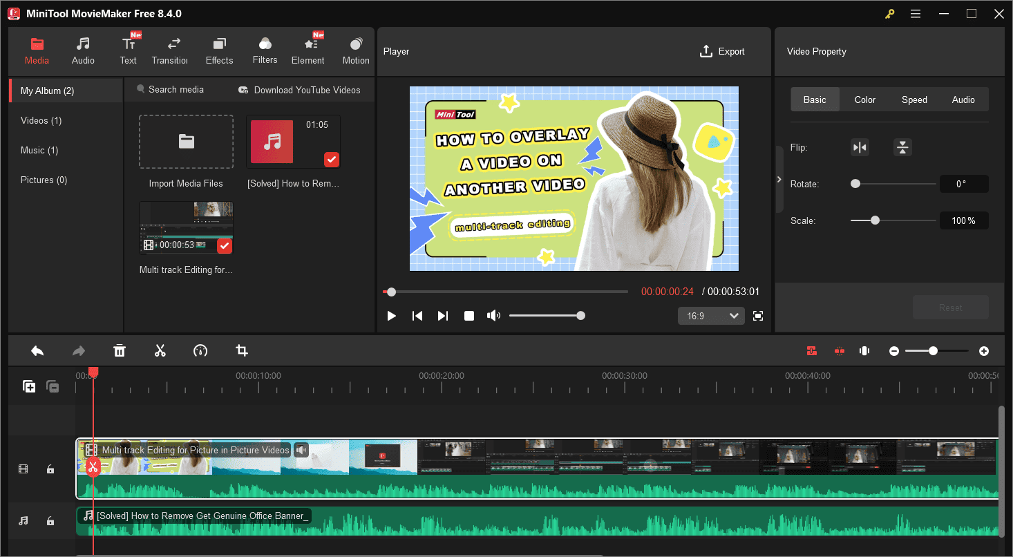 MiniTool MovieMakerで動画を編集している画面