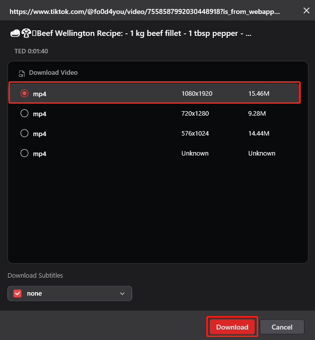 Qualitätsvoreinstellung und Schaltfläche Herunterladen in MiniTool Video Converter
