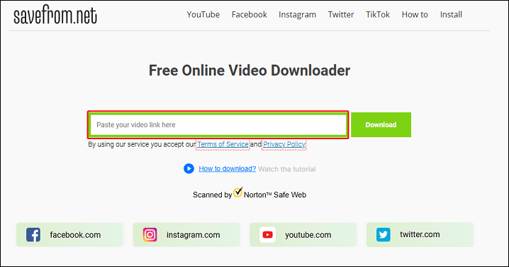 Collez l'URL dans le champ « Collez votre lien vidéo ici » sur SaveFrom.net