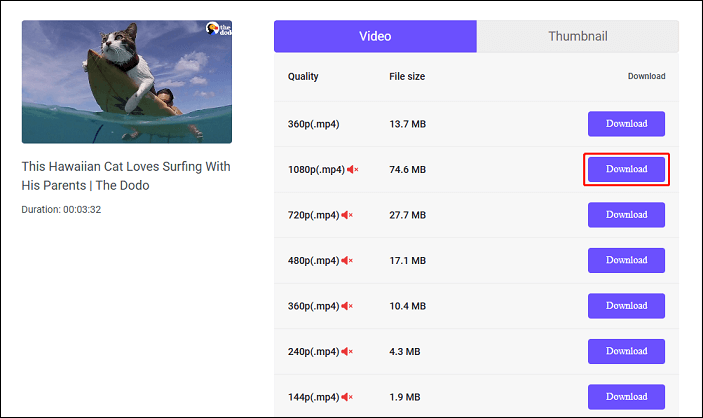 Sélectionnez l'option de téléchargement et cliquez sur le bouton Télécharger situé à côté sur viddown.net