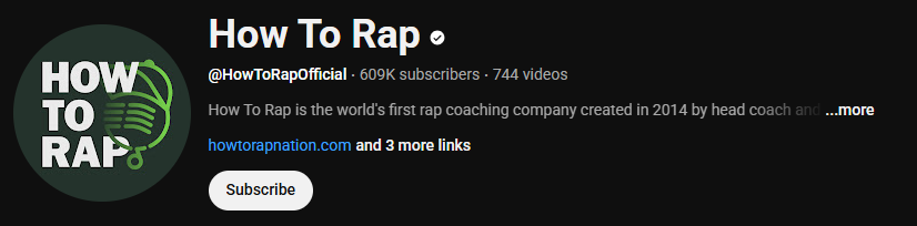 The main interface of the Rap YouTube channel, How To Rap.