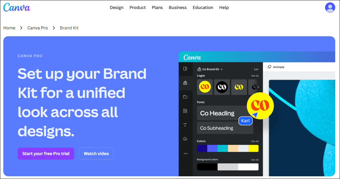 The brand kit interface of Canva.