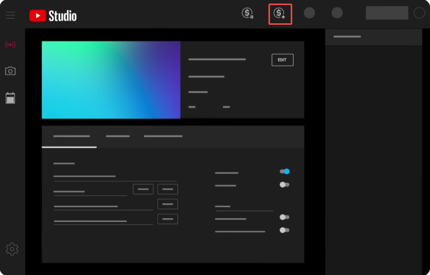 The live stream page with the insert mid-roll icon selected on its top right.