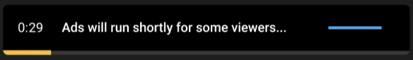 The notice of mi-roll live stream ads countdown in YouTube.