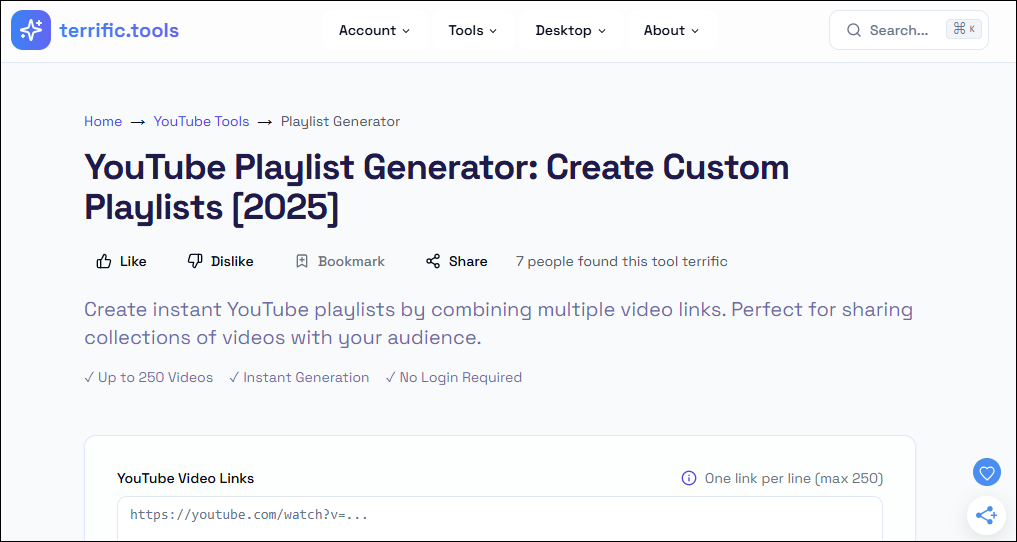 The main interface of terrific.tools.