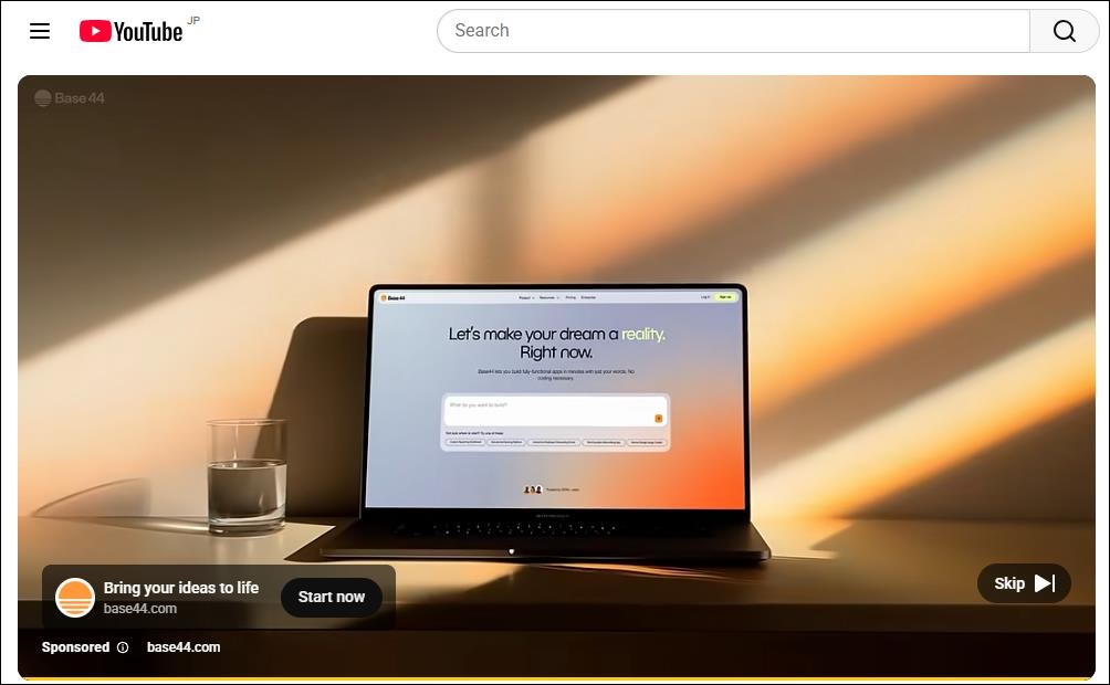 The YouTube Interface with a YouTube pre roll ad displayed.