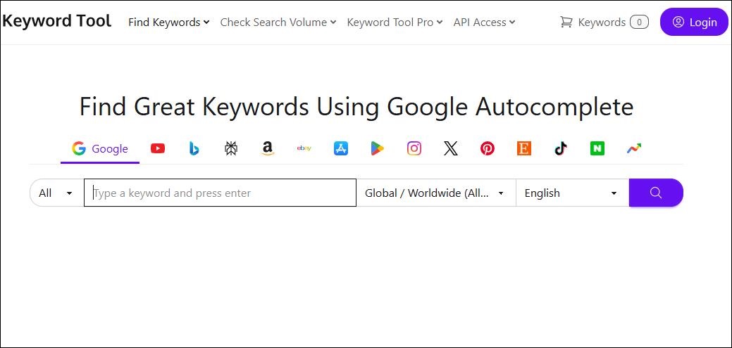 The main interface of Keyword Tool.
