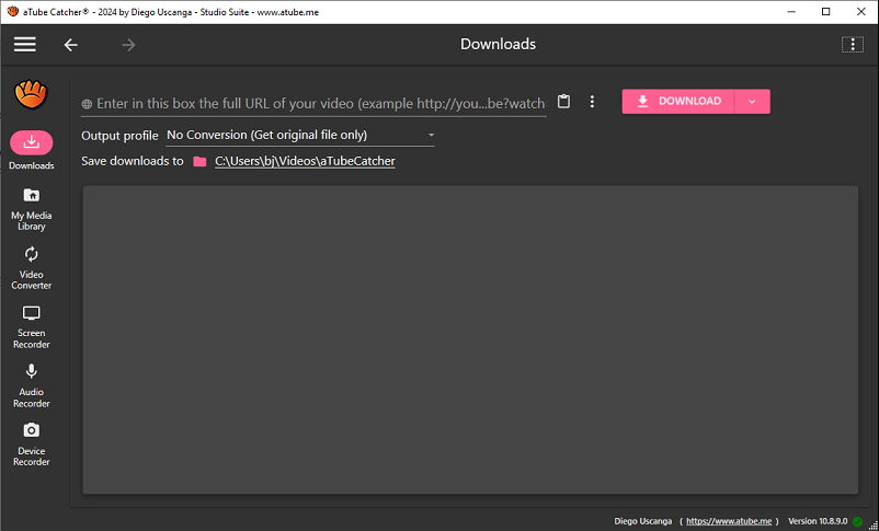 La interfaz principal de aTube Catcher.