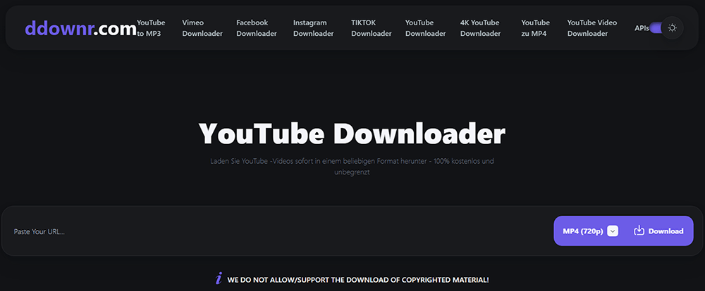 Hauptoberfläche von Ddownr.