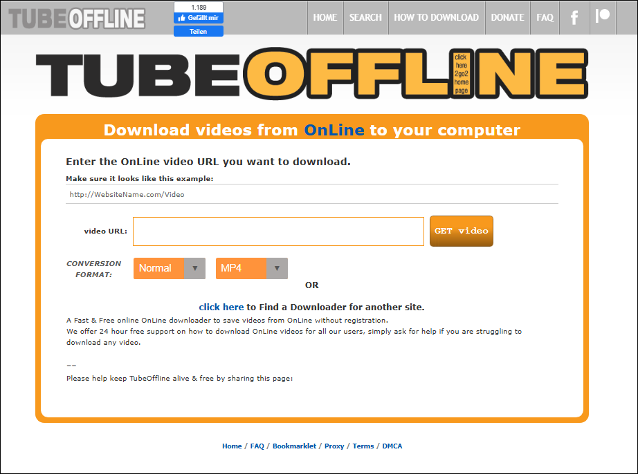 Hauptoberfläche von TubeOffline.