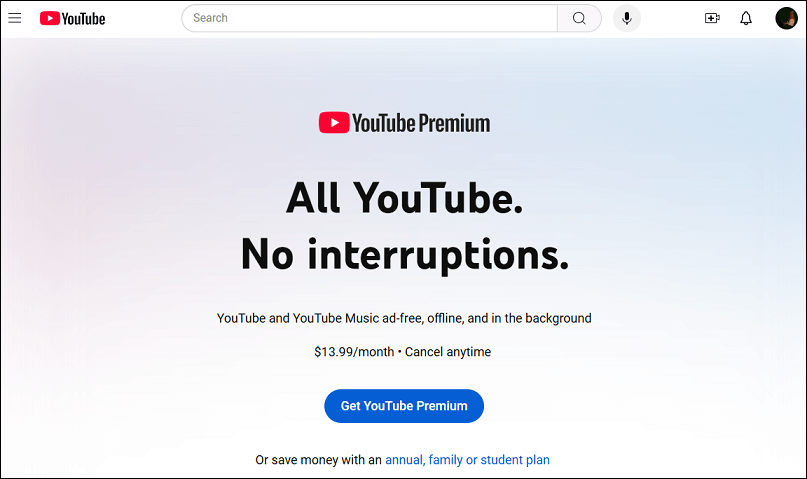 Suscríbete a YouTube Premium en el sitio web de YouTube en PC.