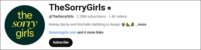 The main interface of the home renovation YouTube channel, TheSorryGirls.