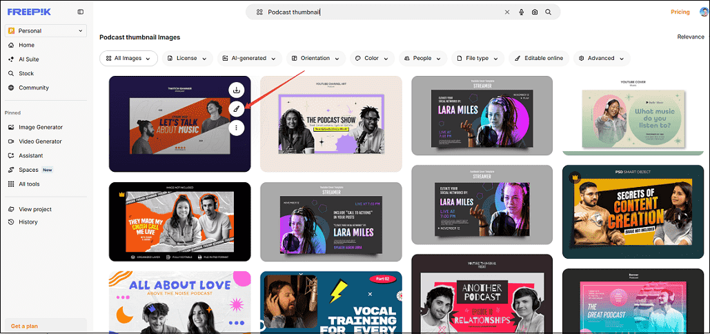 Freepik interface with the Edit online option selected.