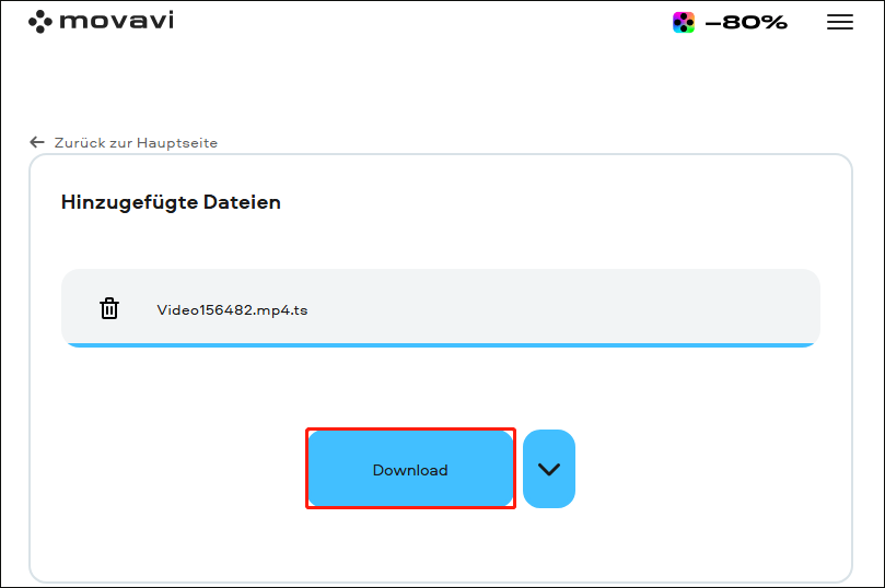 Klick auf die Schaltfläche „Download“, um die TS-Datei auf Ihrem Gerät zu speichern.