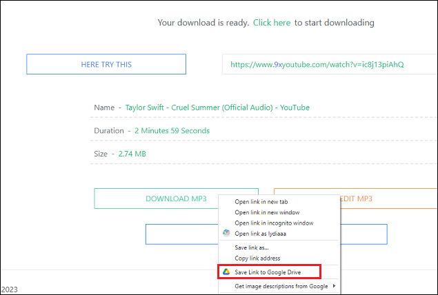 Save Link to Google Drive auswählen.
