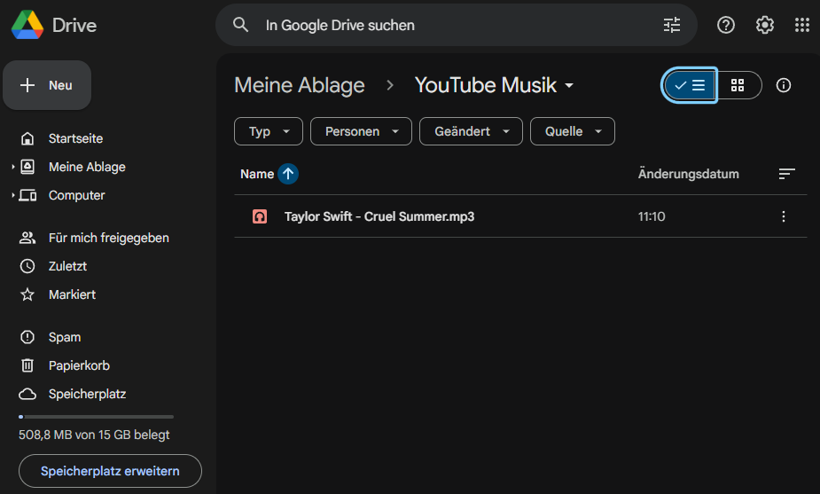 Die Musik in Google Drive prüfen.