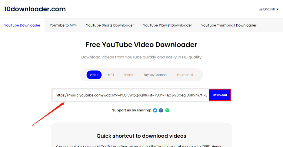 Den Musik-Link in das Suchfeld einfügen und auf Download klicken.