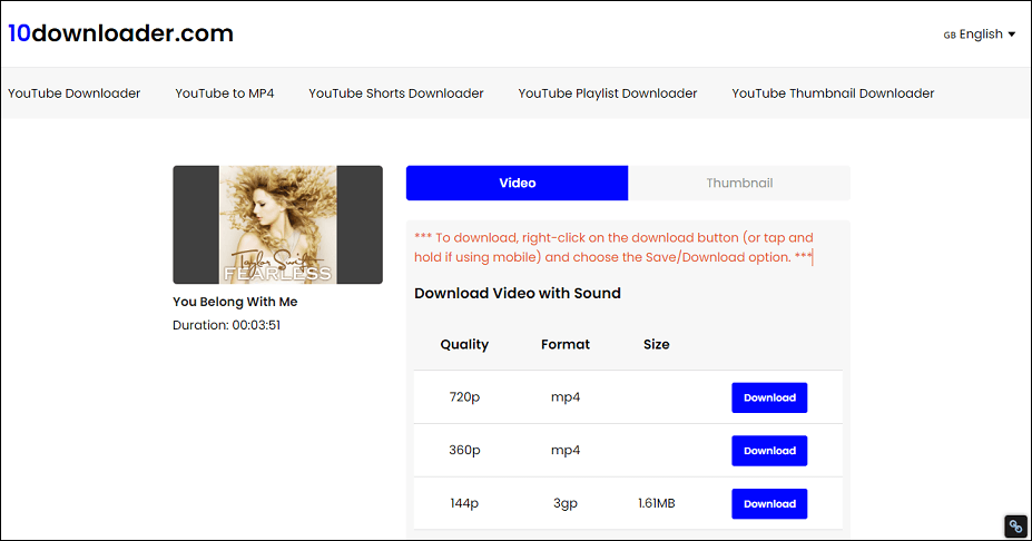 Qualität und Format auswählen.