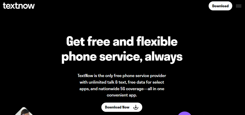 Die offizielle Webseite von TextNow.