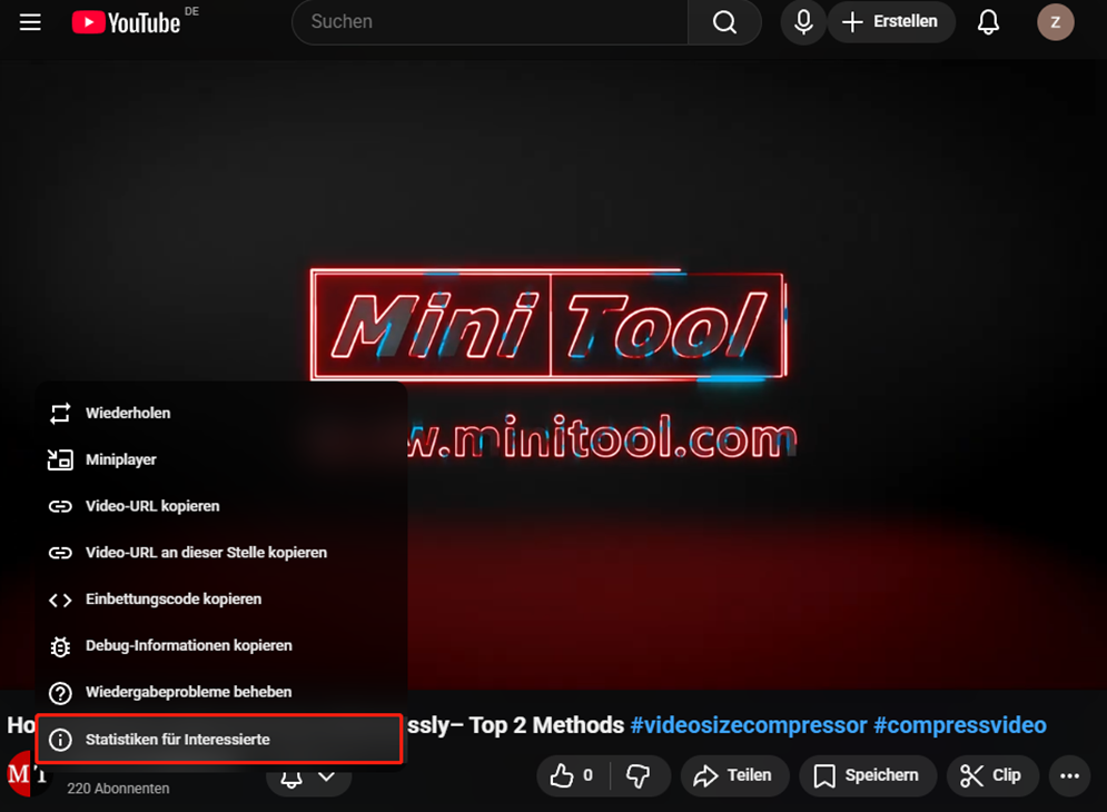 Wählen Sie Statistiken für Interessierte.