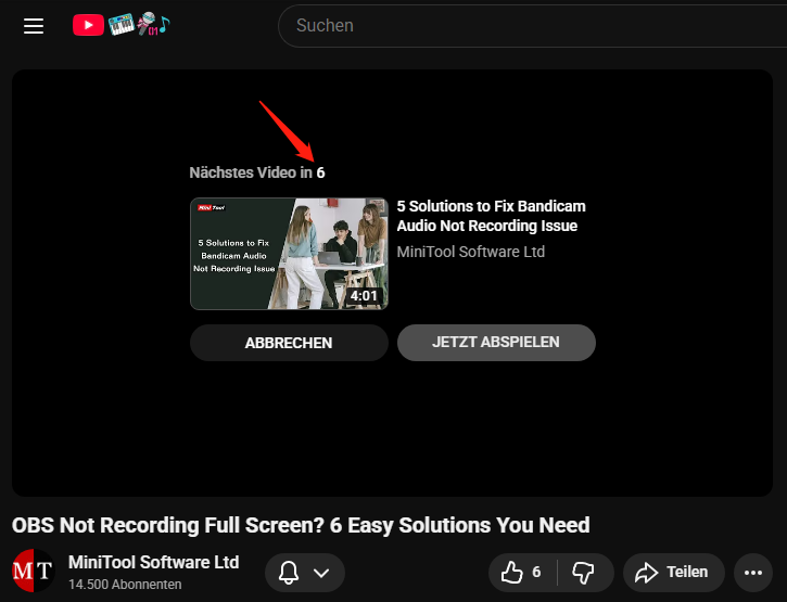 Ein Countdown zum nächsten Video.