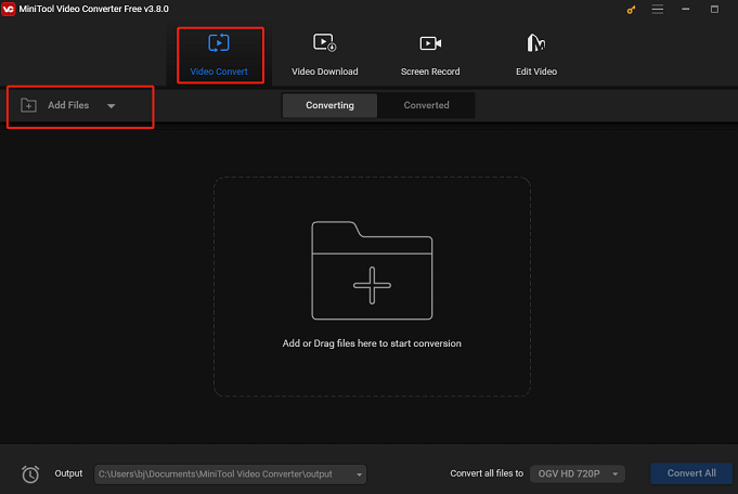 Cliquez sur Ajouter des fichiers pour importer le fichier MP3 téléchargé dans MiniTool Video Converter