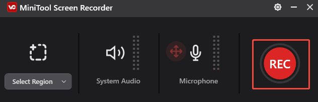 MiniTool Screen Recorder with the Record option selected to begin the recording.