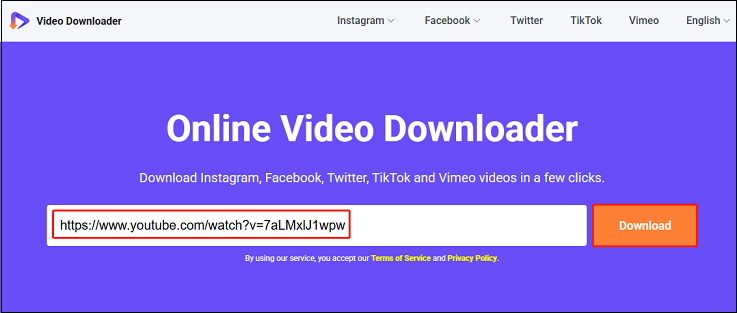Einfügen des Videolinks und anschließendes Klicken auf Download auf viddown.net.