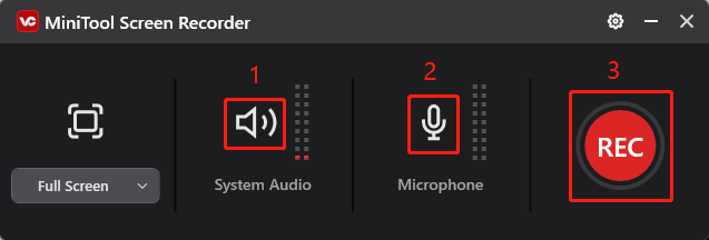 Aktivieren Sie die Option Systemaudio, deaktivieren Sie die Mikrofon-Option und klicken Sie auf die rote Aufnahmetaste.