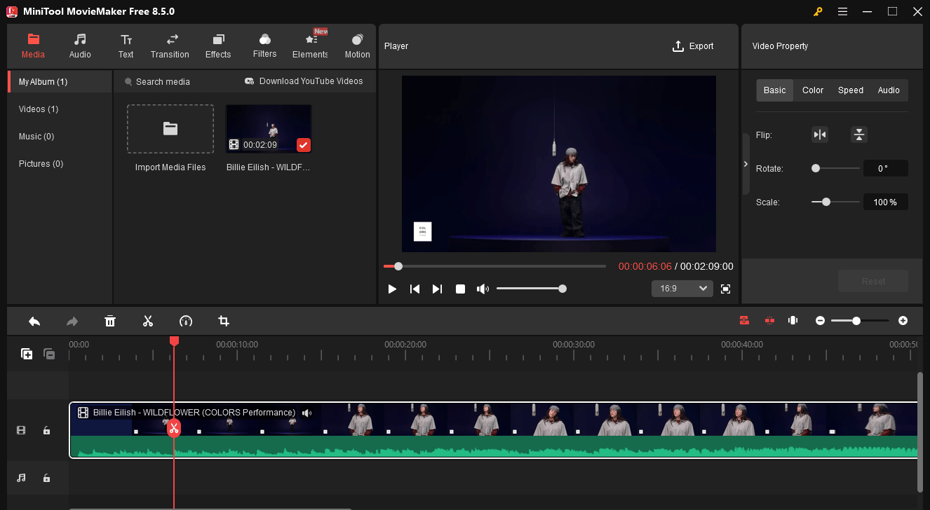 Bearbeiten von Videos mit MiniTool MovieMaker.