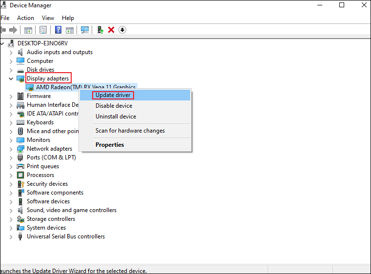 Windows Device Manager interface showing how to update graphic driver.