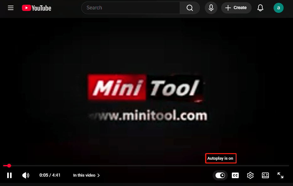 Autoplay-Schaltfläche auf der YouTube-Seite.